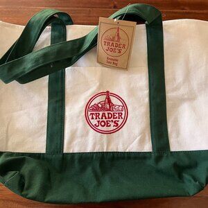 Trader Joe's reusable canvas large tote bag new with tags (green). High Demand!